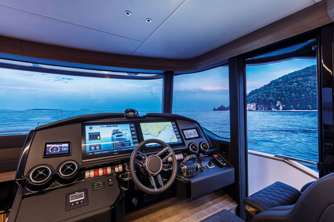 Navetta 58 main saloon with helm view