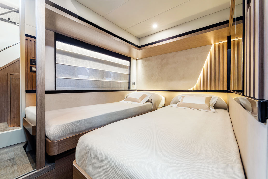 Navetta 58 master cabin stone headboard