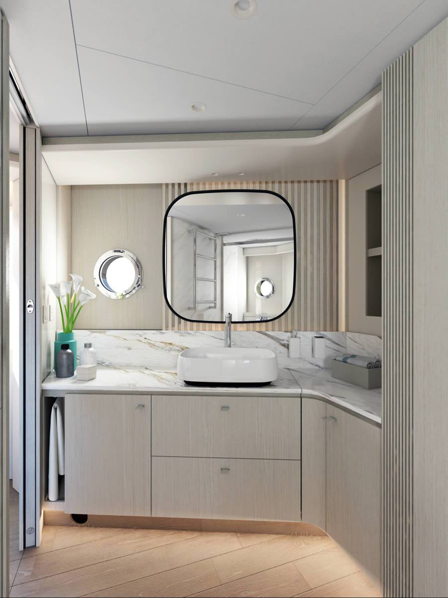 Navetta 62 main saloon with helm view