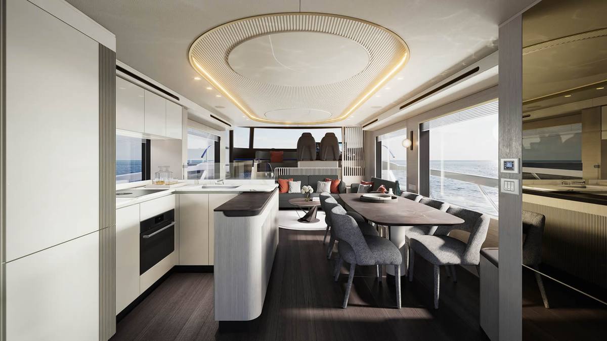 Navetta 66 galley and dining Sunrise