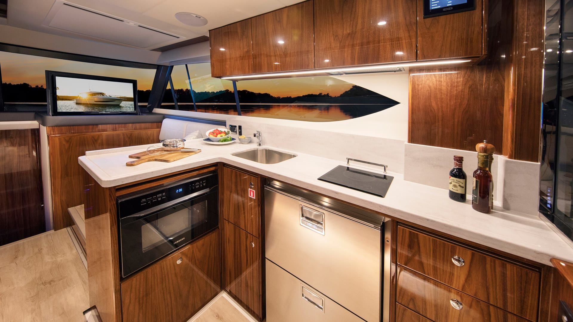 Riviera 395 SUV – Riviera 395 SUV Galley Gloss Walnut Timber Finish 01