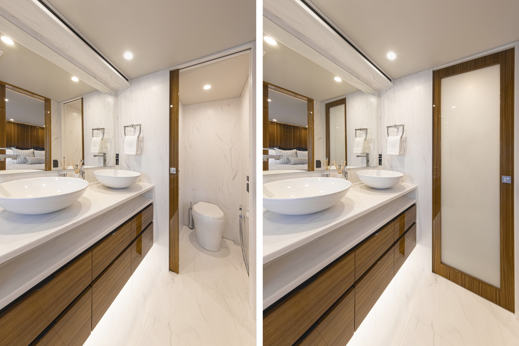 Riviera 78 MY – Riviera 78 Motor Yacht Master Ensuite Toilet Room   Gloss Teak Timber Finish 01