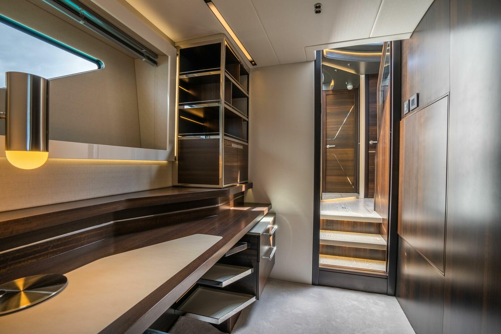 65 Sport Yacht — main saloon, mood lighting, full glazing