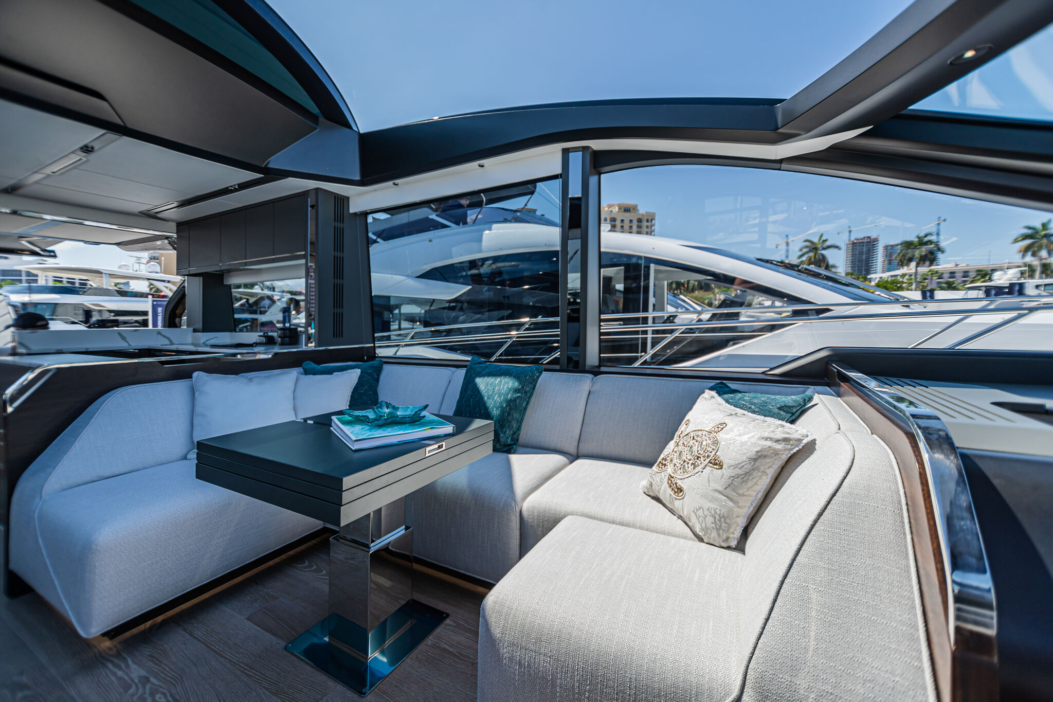 Predator 65 — starboard profile at rest, harbour, dusk