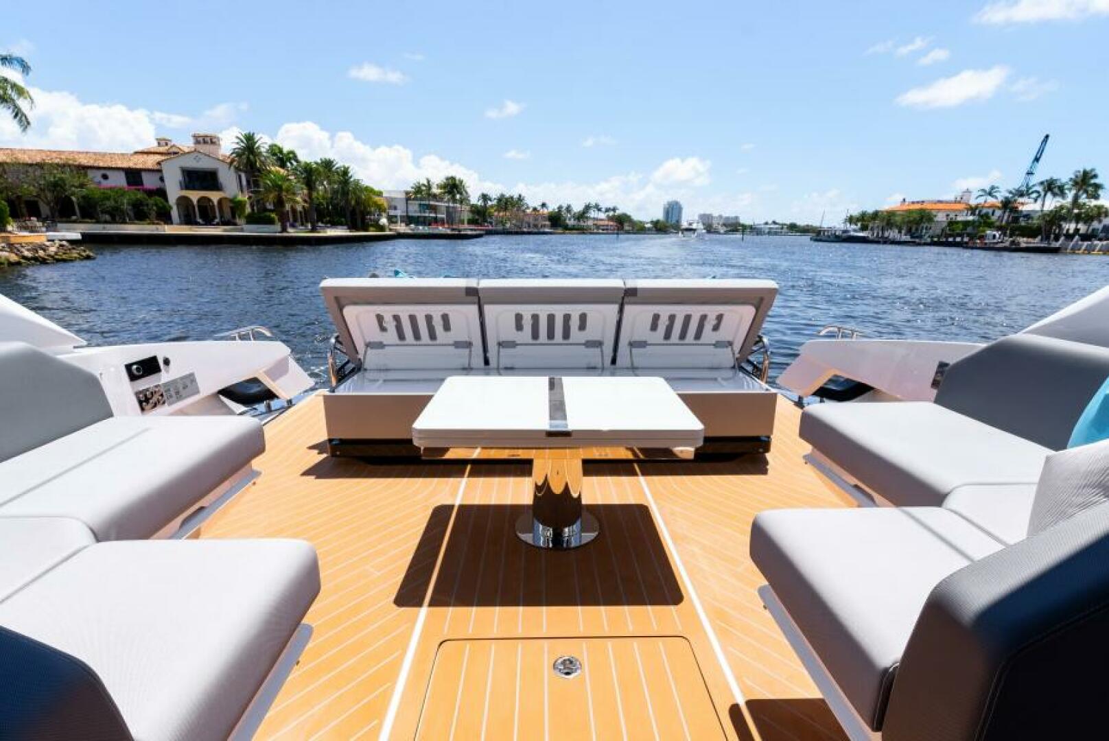 Sunseeker Superhawk 55 — swim platform detail, teak, intracoastal waterway
